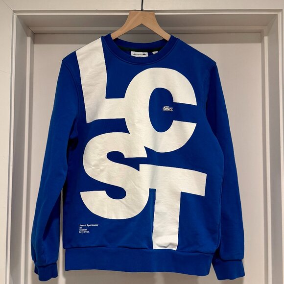 NWOT - Lacoste Classic Fit Contrast Lettering Cotton Sweatshirt Blue - Med - Picture 4 of 7